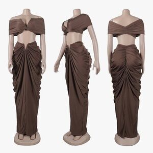 Elegant Nude Two-Piece Draped Dress